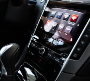 details of the car interior, black leather interior