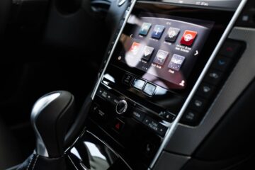 details of the car interior, black leather interior