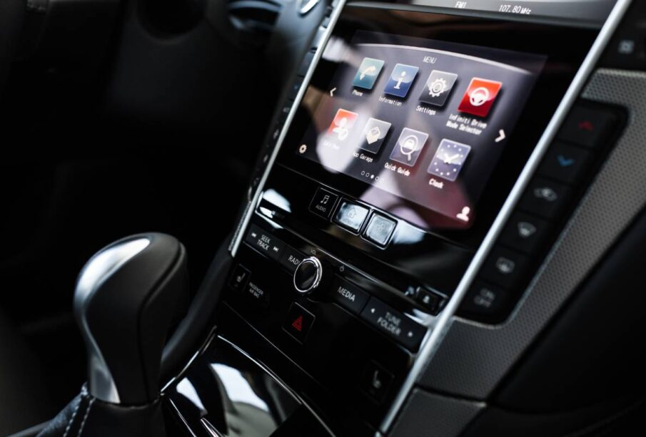 details of the car interior, black leather interior